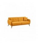 BONNY - Canapé droit 3 places convertible en tissu pieds bois clair - Jaune