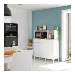 FOCUI - Buffet de cuisine 3 portes et 1 tiroir L108 x H126 cm - Blanc-chêne