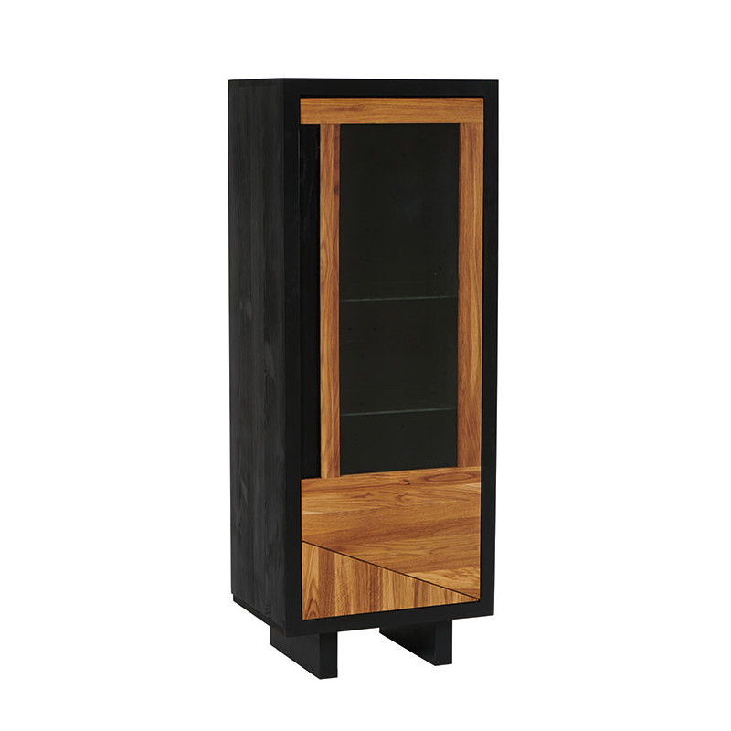 Armoire vitrine en bois MDF noir 4 tiroirs 1 porte et 2 etageres